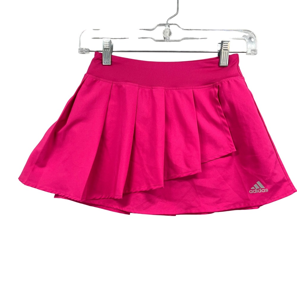 Adidas Tennis Skort Girls M 10/12 Pink Pleated Built-In Shorts Athletic Active